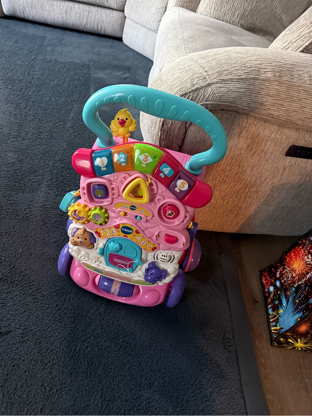 Interactive Pink & Teal Toddler Activity Walker - Learning Push Toy